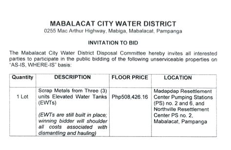 mabalacat city water|Mabalacat City Water District – <<Danum Agus Ning Bie>>.